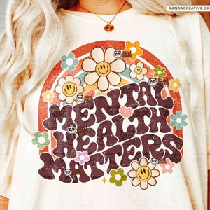 Retro Mental Health Matters PNG, Vintage Shirt Sublimation Design, Grunge Smile Face Floral DTF Transfer, Aesthetic Boho Clipart Digital Download