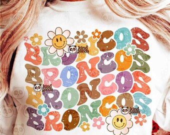 Floral Broncos SVG PNG, Groovy Bronco Game Day Shirt Design, Distressed American Football png Sublimation, Broncos png DTF transfer download