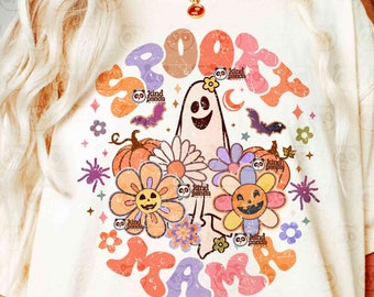 Floral Spooky Mama PNG, Groovy Ghost png Shirt Design, Mama Halloween png Sublimation, Spooky Season png, Witchy Mom Fall Vibes png download