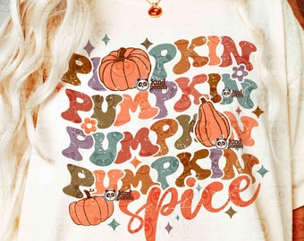 Pumpkin Spice PNG SVG, Groovy Fall Png Sublimation, Retro Thanksgiving Shirt DTF Transfer, Cute Pumpkins, Fall Mama Png digital download