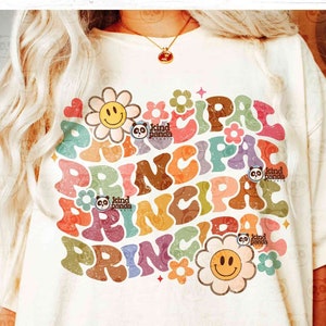 Floral Principal PNG SVG DXF, Retro School Principal png Koszulka Sublimacja Projekt, Groovy Principal Life SVG Wytnij plik Cyfrowe pobieranie