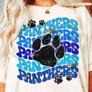 Retro Blue Panthers PNG, Groovy Panthers Mascot Sublimation, Sports Team Game Day Shirt DTF Transfer, College Panthers Paw Football png