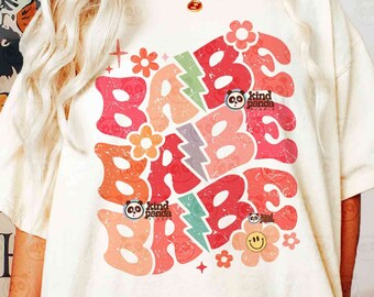 Groovy Babe SVG PNG Sublimation, Floral Retro Bridesmaid T-Shirt Design, Pink Bachelorette Party png, Team Bride svg Cut File DTF Transfer