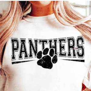 Panthers SVG PNG DXF, Distressed Panther Paw Shirt Sublimation Design, Game Day College Mascot Cut File, Dtf Dtg Transfer, Screen Print