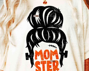 Momster SVG PNG, Messy Bun Mama, Spooky Mama svg Cricut Cutting File, Witchy Woman, Halloween DTF Transfer Silhouette Cameo Digital Download