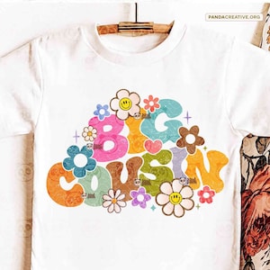 Floral Retro Big Cousin PNG Sublimação, Design de camisa Groovy Cousin, Cute Retro Birthday Primo png, Chá de bebê png, Primo png download