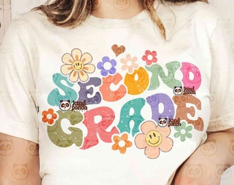 Floral Second Grade PNG SVG, Groovy 2nd Grade Teacher png T-Shirt Sublimation, Retro 2nd Grader First day of School DTF Transfer Download