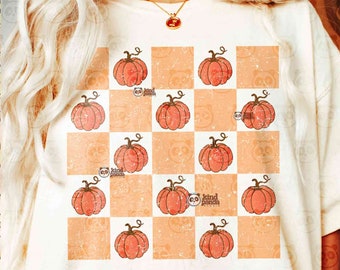 Checkered Pumpkins PNG, Retro Fall Png Sublimation, Cute Pumpkins, Thanksgiving Shirt PNG Design, Boho Autumn png, Vintage Fall png DTF file
