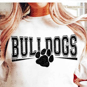 Bulldogs SVG PNG DXF, Distressed Bulldog Paw Shirt Sublimation Design, Game Day College Mascot Cut File, Silhouette Cameo, Transfer Design