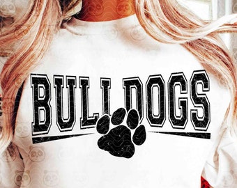 Bulldogs SVG PNG DXF, Distressed Bulldog Paw Shirt Sublimation Design, Game Day College Mascot Cut File, Silhouette Cameo, Transfer Design