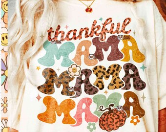 Leopard Thankful Mama PNG, Trendy Fall Sublimation, Groovy Thanksgiving Shirt DTF Design, Mama Pumpkin, Floral Autumn Vibes, Give Thanks