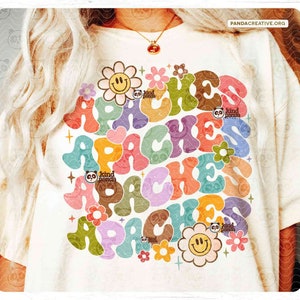 Floral Apaches PNG, Retro Mascot Shirt DTF Transfer, Groovy Apaches Game Day Sublimation, Distressed College Team Girls Sports png clipart