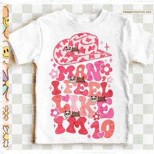 Groovy 10. Geburtstag SVG PNG, ich fühle mich wie ich 10 Retro Sublimation, CowGirl Pink Zehnter Geburtstag Floral Western Prinzessin Bday Party Shirt DTF bin