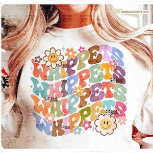 Floral Whippets SVG PNG, Groovy College Mascot Game Day Shirt Design, Retro American Football Sublimation, Distressed Girls Baseball DTF Dtg