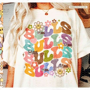 Floral Bulls PNG, Retro Mascot Sublimation, Groovy Game Day Shirt DTF Transfer, College Sports Team, Grunge Bulls Cheer Girls Sweatshirt png
