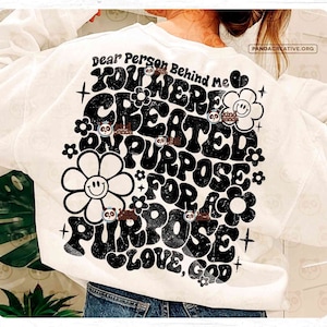 Trendy Hoodie Back Design, Dear Person Behind Me, Religious Aesthetic T-Shirt SVG PNG Sublimation, Groovy Christian Floral God Love Cut File