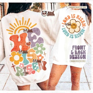 He is Risen SVG PNG, Groovy Ester Christian, Retro Jesus Love, Aesthetic Easter Religious Sublimation, Boho Floral Easter Shirt png Download