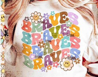 Floral Braves SVG PNG, Game Day Shirt Hoodie Design, Grunge High School Braves png, Retro American Football Sublimation College Team Fan DTF