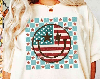 Checkered Smile USA Png Sublimation, Retro America png, Grunge 4th Of July, Distressed American Babe Shirt svg cricut Cut File download