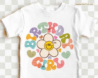 Smile Birthday Girl PNG Sublimation, Groovy Birthday Princess png, Retro Birthday Party Shirt Design, Cute Toddler Bday, Floral birthday png