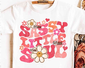 Pink Sassy Little Soul PNG SVG, Retro Girl Sublimation, Smile Face Flowers, Girls Shirt Design, Groovy Baby girl png Dtg Dtf Transfer Design