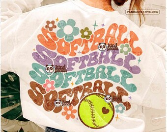 Floral Softball SVG PNG Sublimation, Hoodie T-Shirt Design, Preppy Softball Mama Cut File, Groovy softball png, Trendy Softball Game Day