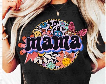 Leopard Mama PNG Sublimation, Retro Floral Mom T-Shirt Design, Groovy Mama DTF Design, Mother Hoodie Sublimation Transfer Digital Download