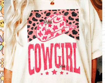 Howdy Cowgirl PNG, Pink Western Sublimation, Cow print T-Shirt Design, Cowboy Hat png, Country Girls Trip png, Pink Cowgirl png DTF Transfer
