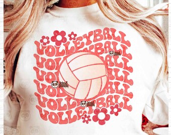Groovy Voleibol SVG PNG, Sublimación de voleibol floral, Mamá de voleibol, Letras onduladas deportivas, Archivo de corte del día del juego de niñas, Cricut de silueta