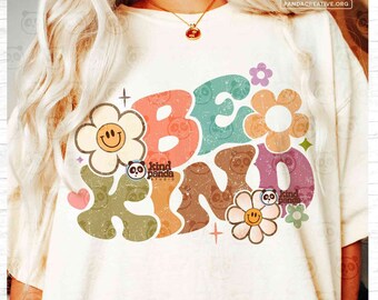Be kind SVG PNG, Retro kindness Sublimation, Groovy Kindness png T-shirt design, Smile Face Flowers, boho aesthetic Inspirational quote svg