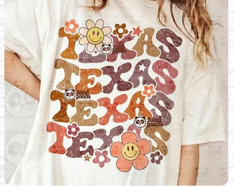 Retro Texas PNG SVG, Groovy Western Shirt Design, Country Woman png Sublimation, Floral Cowgirl Cut File, Wildwest Rodeo Digital Download