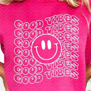 Smile Good Vibes png, retro-positief ontwerp png, omlijnd groovy shirt png-sublimatie, Boho Smile Face DTF-overdracht, trendy zomer, png dtg