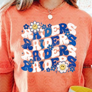 Floral Raiders PNG, Retro Mascot png, Navy White Raiders Game Day Shirt Png, Groovy Raiders Football Fan, Raiders Cheer Mom png Download