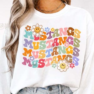 Floral Mustangs SVG PNG, Retro Mustangs Football Sublimation, Groovy College Game Day Shirt Design, Mustangs Mascot DTF design download