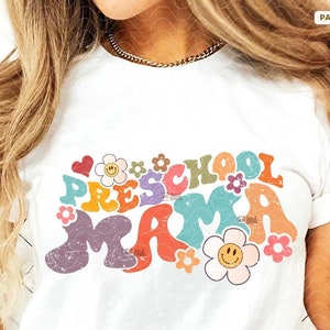 Preschool Mama SVG PNG, Retro Pre-K Mom png Sublimation, Floral Preschool Vibes, Groovy Pre-K Mama T-shirt png Digital Download
