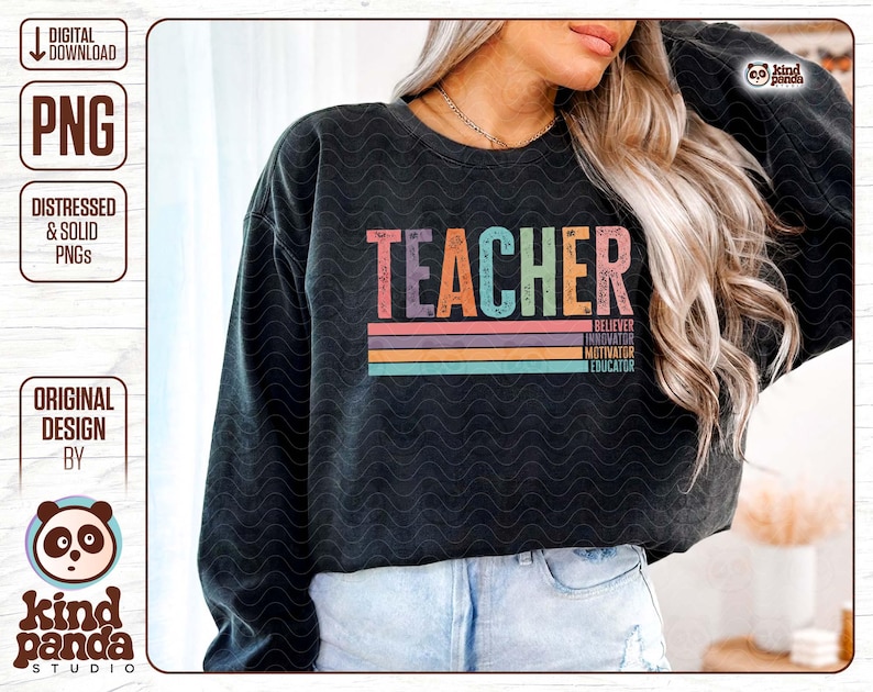 retro vintage teacher png back to school png teacher life png teach png believer innovator motivator educator teacher t-shirt png summer teacher png download dtf transfer design