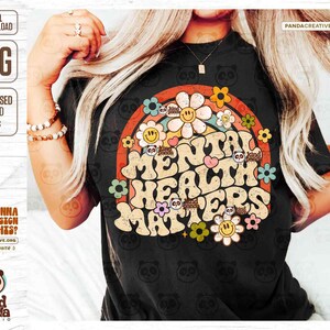 Retro Mental Health Matters PNG, Vintage Shirt Sublimation Design, Grunge Smile Face Floral DTF Transfer, Aesthetic Boho Clipart Download