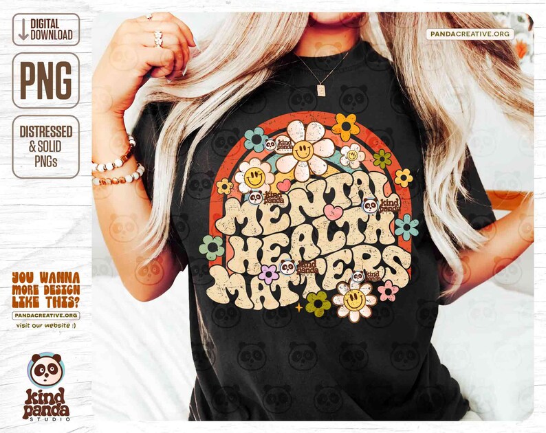 Retro Mental Health Matters PNG, Vintage Shirt Sublimation Design, Grunge Smile Face Floral DTF Transfer, Aesthetic Boho Clipart Download