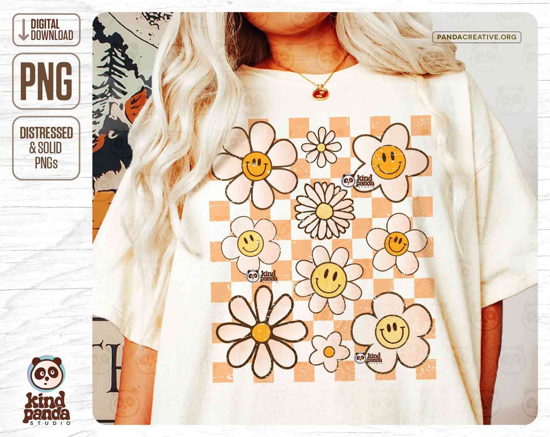Retro Flowers Checkered PNG Sublimation - Vintage Shirt Png Design ...