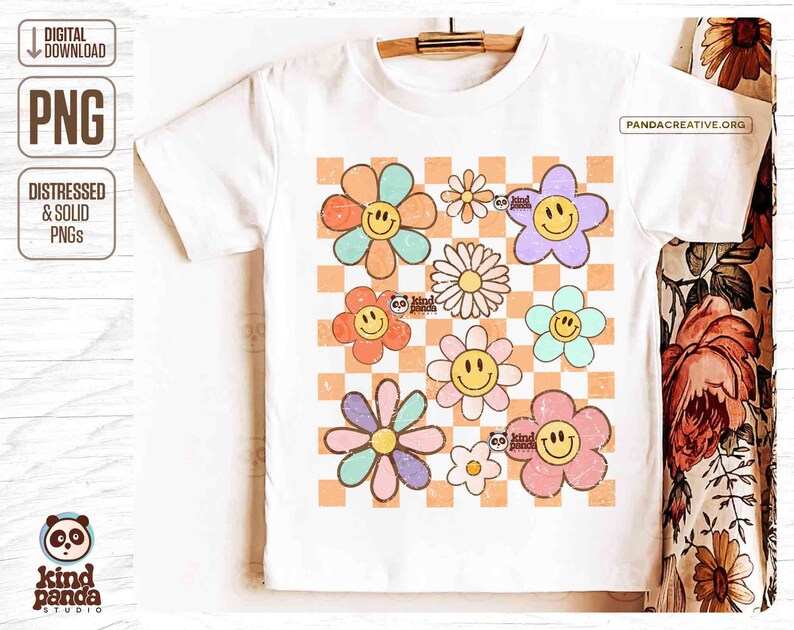 Retro Flowers Checkered PNG Sublimation - Vintage Shirt Png Design ...
