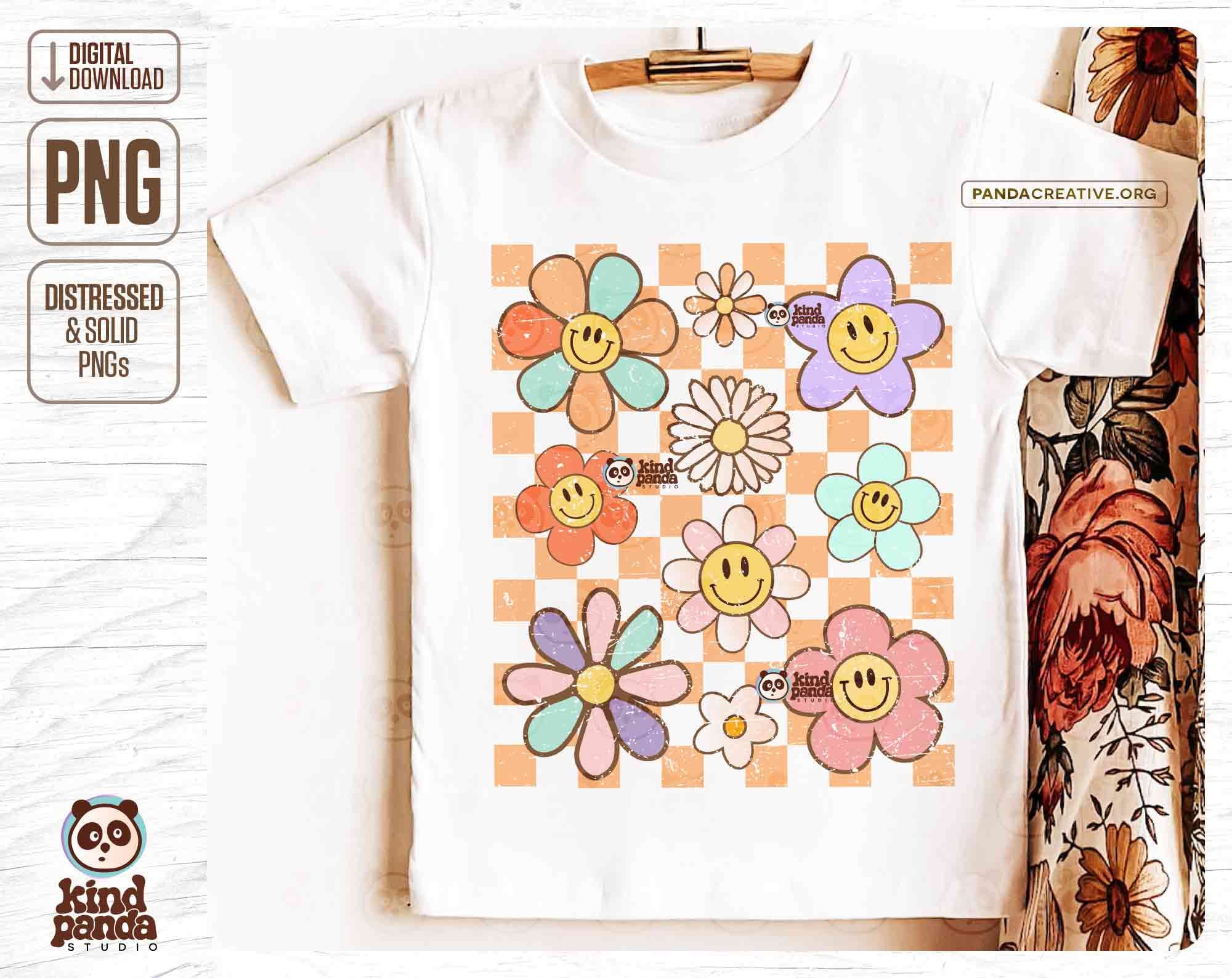Retro Flowers Checkered PNG Sublimation - Vintage Shirt Png Design ...