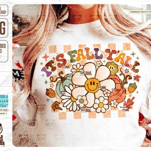 It's Fall Y'all PNG, Checkered Fall Sublimation, Cozy Season, Retro Thanksgiving, Groovy Fall Shirt Design Vintage fall png digital download