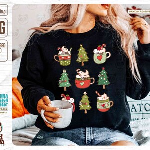 Christmas Drinks PNG, Retro Cozy Winter Coffee Sublimation, Hot Cocoa png, Peppermint iced latte png, Winter Holiday Shirt DTF Transfer file