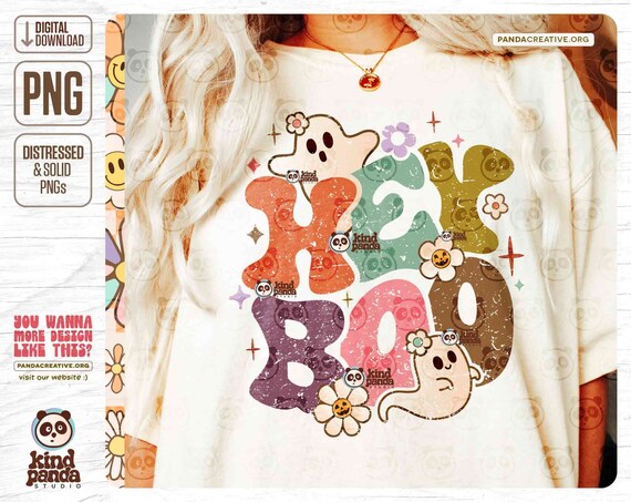 Hey Boo PNG, Retro Halloween png sublimation, Kids Spooky Shirt Design, Faboolous, Trendy Floral Cute Ghost png, Fall png digital download