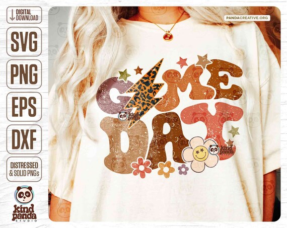 Floral Game Day PNG SVG, Distressed Retro Football Sublimation, Leopard Lightning Bolt, Field Day Shirt DTF, Vintage Football Mom png file