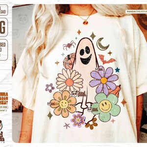 Floral Halloween Ghost PNG, Retro Sublimation, Groovy Halloween Shirt PNG Design, cute ghost png download, Spooky Season, Boho Halloween png