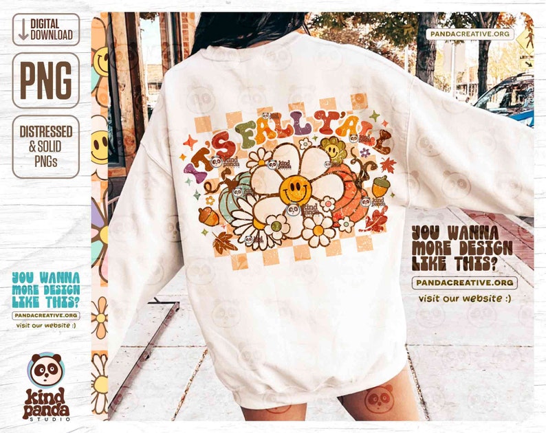 It's Fall Y'all PNG, Checkered Fall Sublimation, Cozy Season, Retro Thanksgiving, Groovy Fall Shirt Design Vintage fall png digital download
