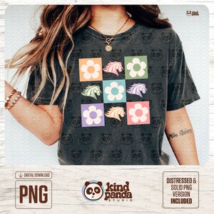 Flowers Checkered Mustangs PNG, Retro Mascot Shirt Sublimation Design ...