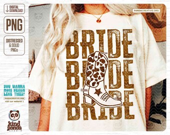 Retro Cowgirl Bride PNG, Zniszczona koszula Western Bride z nadrukiem sublimacyjnym, Wieczór panieński, Wycieczka ślubna w Nashville png, Buty kowbojskie png