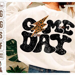 Grunge Game Day PNG SVG, Distressed Sublimation, Leopard Lightning Bolt, Field Day Shirt Cut File, Football Mom, Sports Shirt DTF Design
